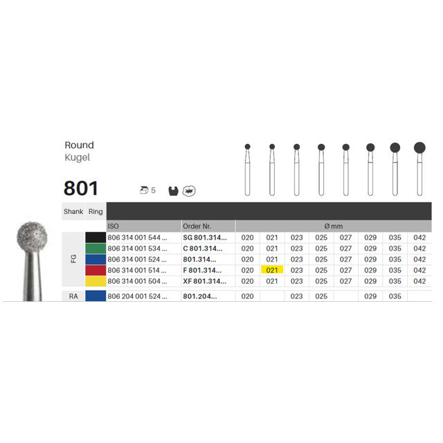 Edelingh diamant rund FG 001/021 F, rød, 5 stk.