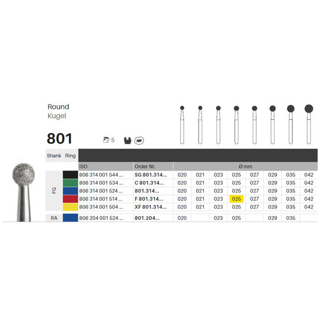 Edelingh diamant rund FG 001/025 F, rød, 5 stk.
