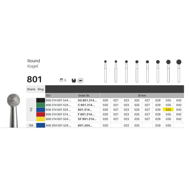 Edelingh diamant rund FG 001/035 M, blå, 5 stk.