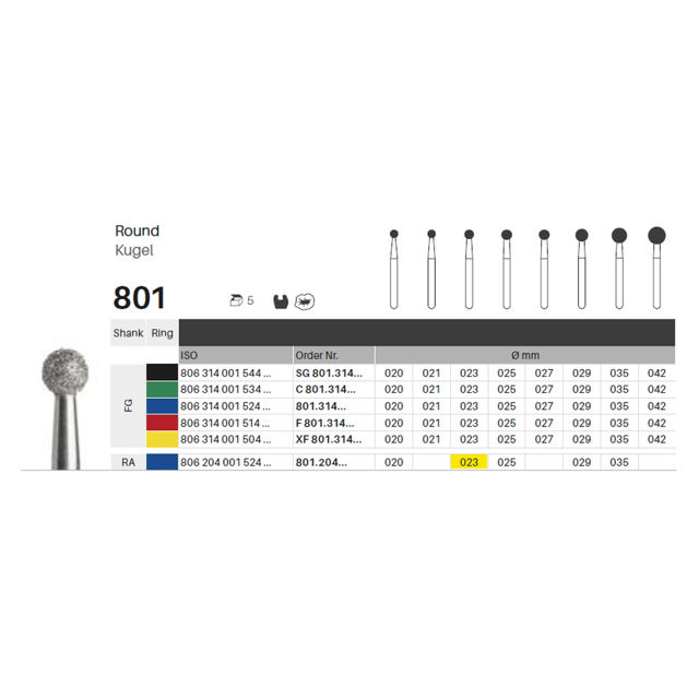Edelingh diamant rund RA 001/023 M, blå, 5 stk.