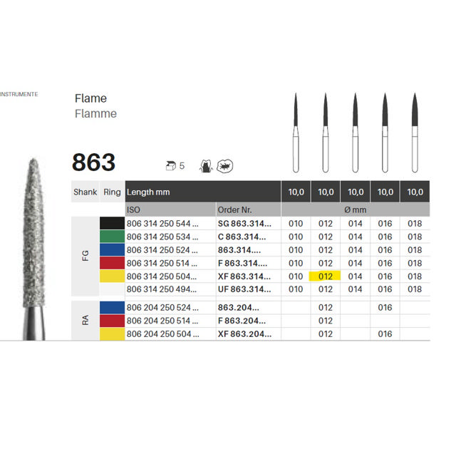 Edelingh diamant flamme FG 250/012 XF, gul, 5 stk.