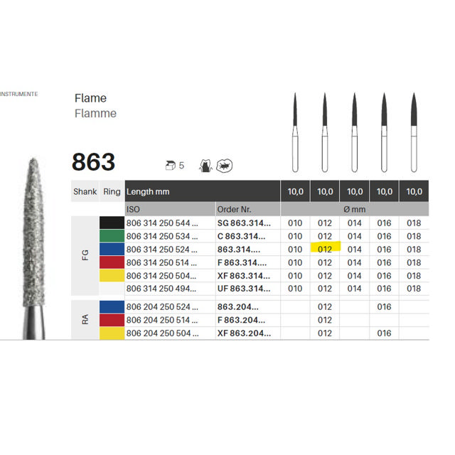 Edelingh diamant flamme FG 250/012 M, blå, 5 stk.