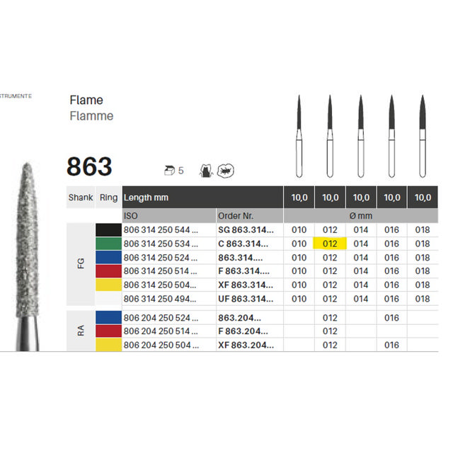 Edelingh diamant flamme FG 250/012 C, grøn, 5 stk.