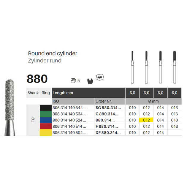 Edelingh diamant cylinder FG 140/012 M, blå, 5 stk.