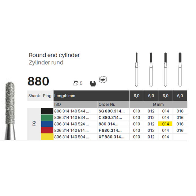 Edelingh diamant cylinder FG 140/014 M, blå, 5 stk.