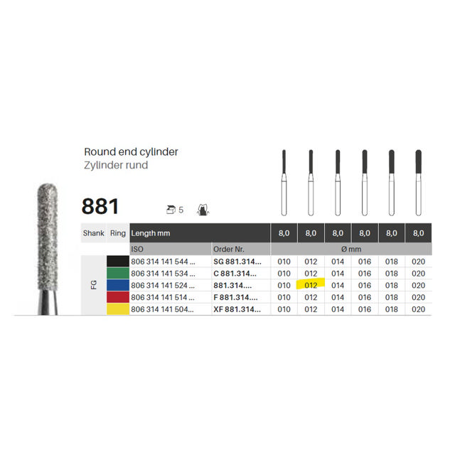Edelingh diamant cylinder FG 141/012 M, blå, 5 stk.