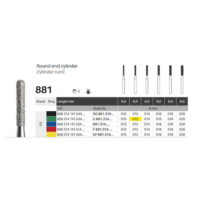 Edelingh diamant cylinder FG 141/012 C, grøn, 5 stk.