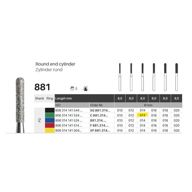 Edelingh diamant cylinder FG 141/014 C, grøn, 5 stk.