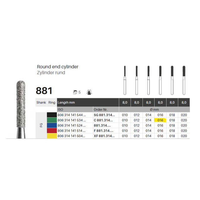 Edelingh diamant cylinder FG 141/016 C, grøn, 5 stk.