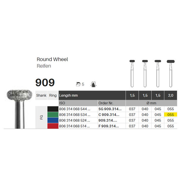 Edelingh diamant hjul FG 068/055 C, grøn, 5 stk.