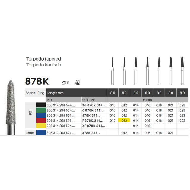 Edelingh diamant torpedo konisk FG 298/012 F, rød, 5 stk.