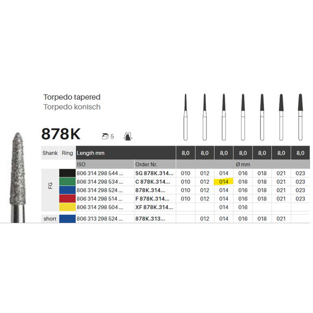 Edelingh diamant torpedo konisk FG 298/014 C, grøn, 5 stk.