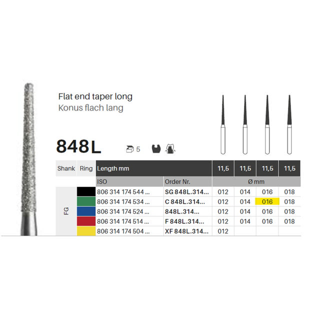 Edelingh diamant konisk lang FG 174/016 C, grøn, 5 stk.