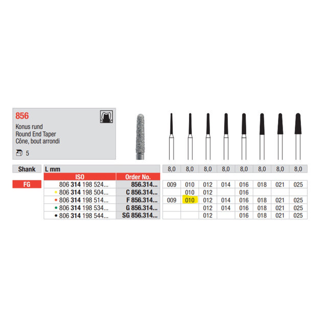 Edenta diamant konisk FG F856/010 rød, 5 stk.