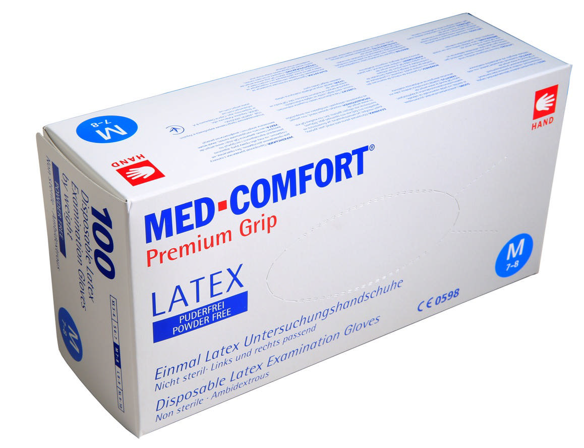 Med-Comfort Latex handske Large, pudderfri, 100 stk