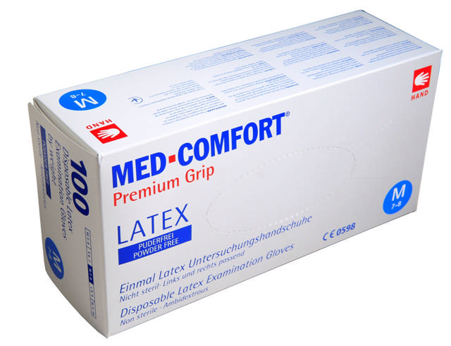 Med-Comfort Latex handske Large, pudderfri, 100 stk