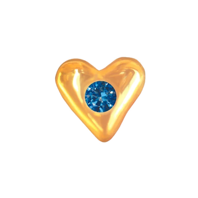 Tandsmykke, Hjerte m. safir, guld, 3,75 mm. 1 stk.